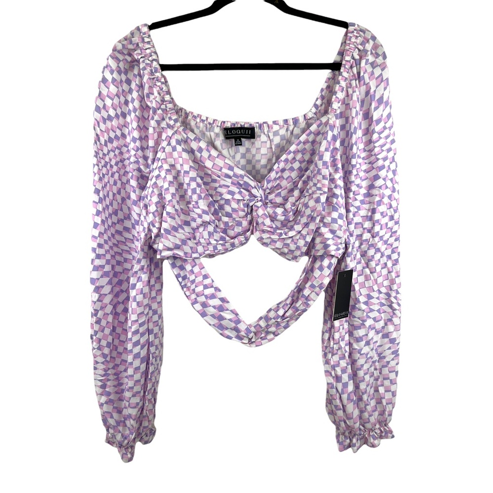 Eloquii Pink Purple Cutout Sweetheart Twist Front Long sleeve‎ Crop Top